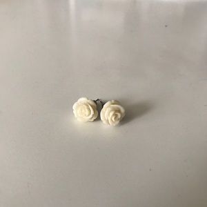 white rose earrings